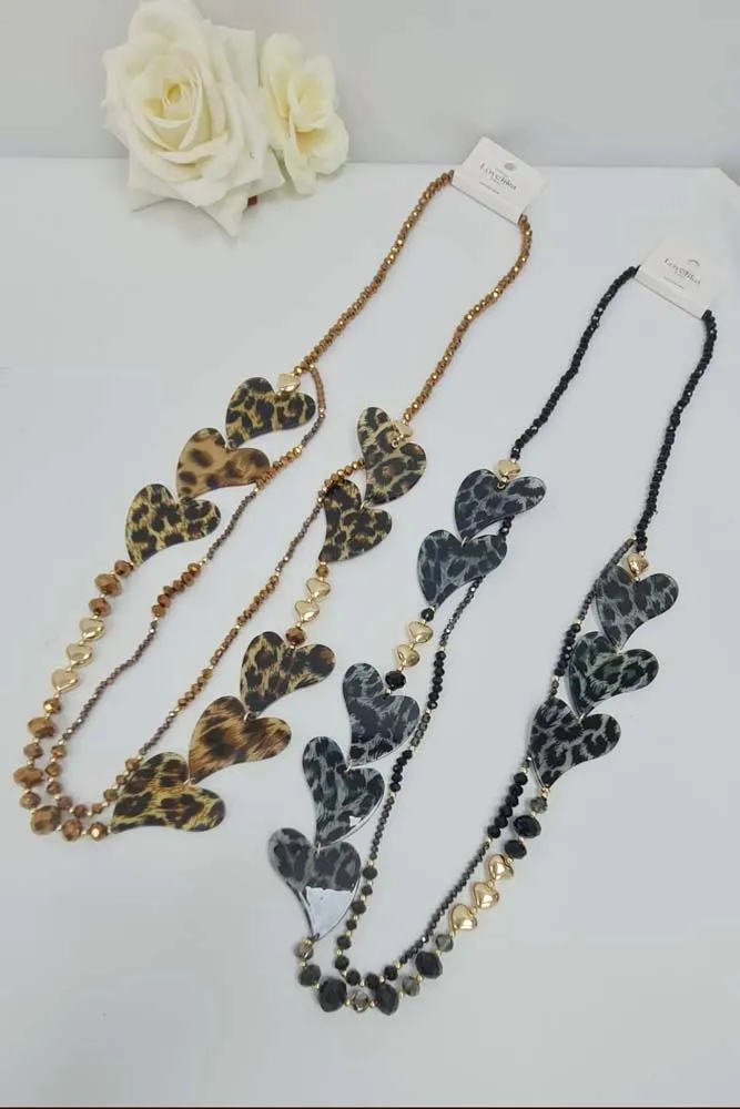 Leopard Heart Stone Beaded Necklace