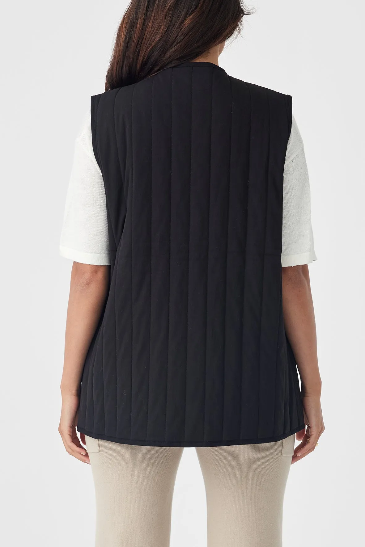 Mae Quilted Cotton Vest - Black