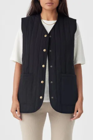 Mae Quilted Cotton Vest - Black