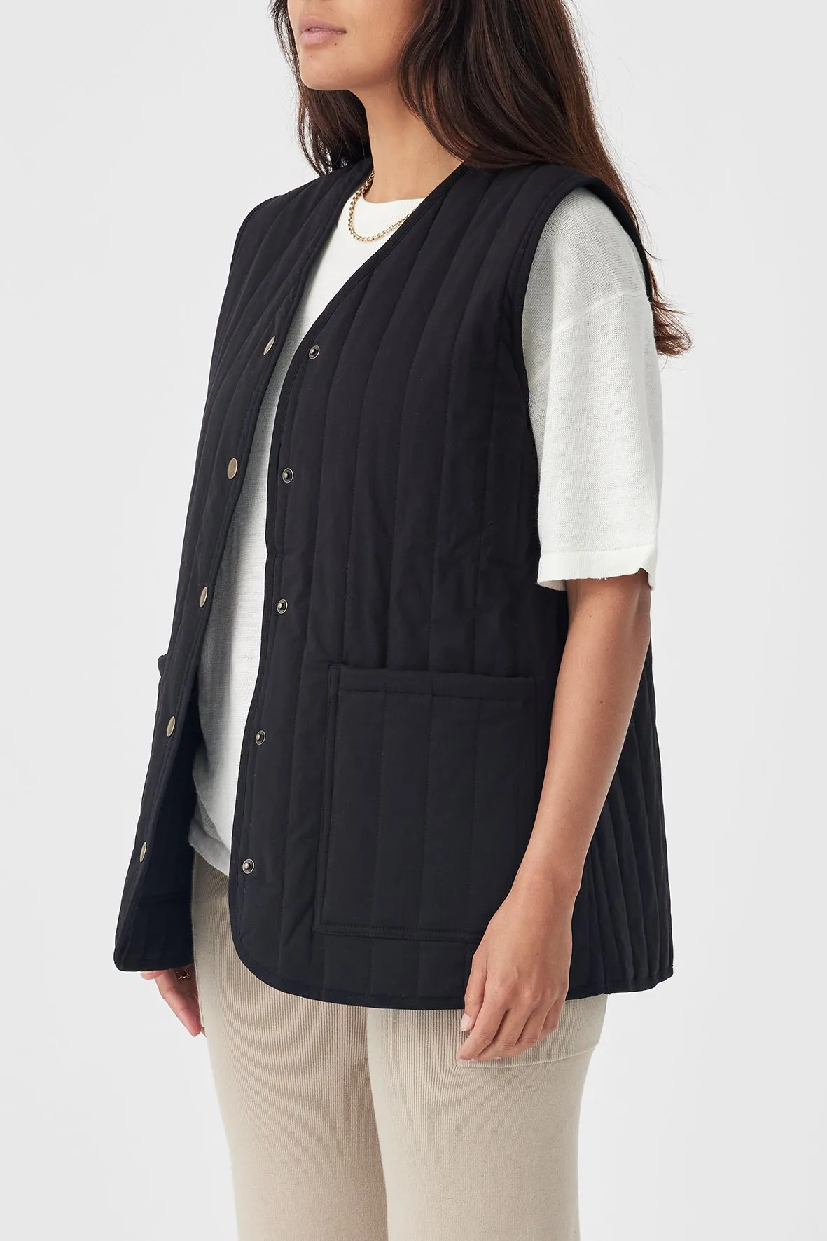 Mae Quilted Cotton Vest - Black