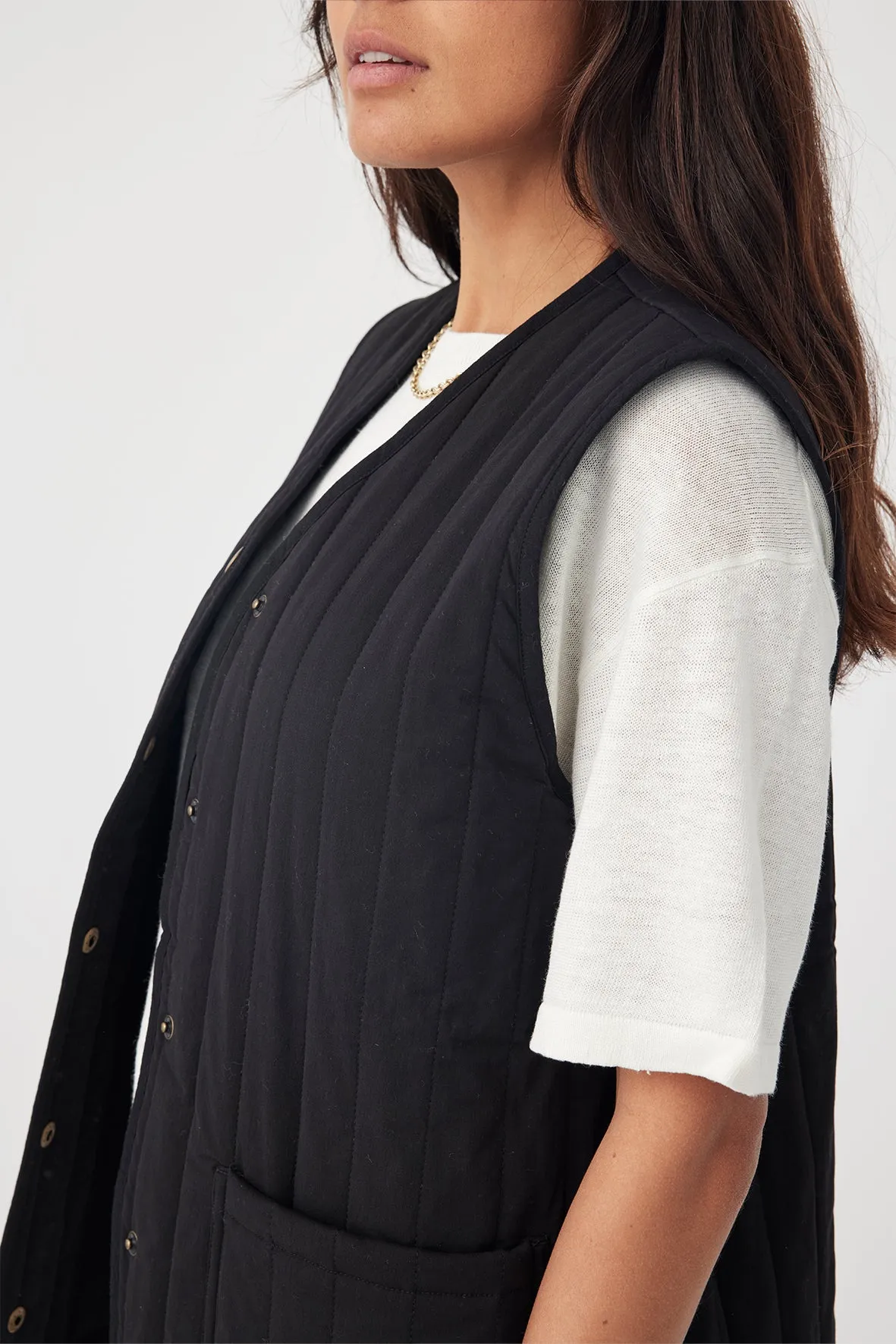 Mae Quilted Cotton Vest - Black