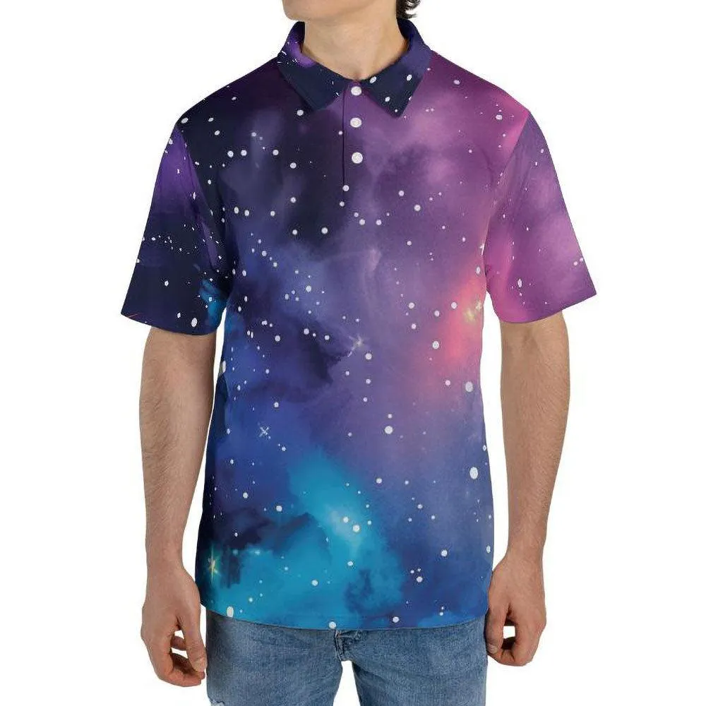 Mens Galaxy Golf Shirt Moisture Wicking Short Sleeve Polo Shirts for Men