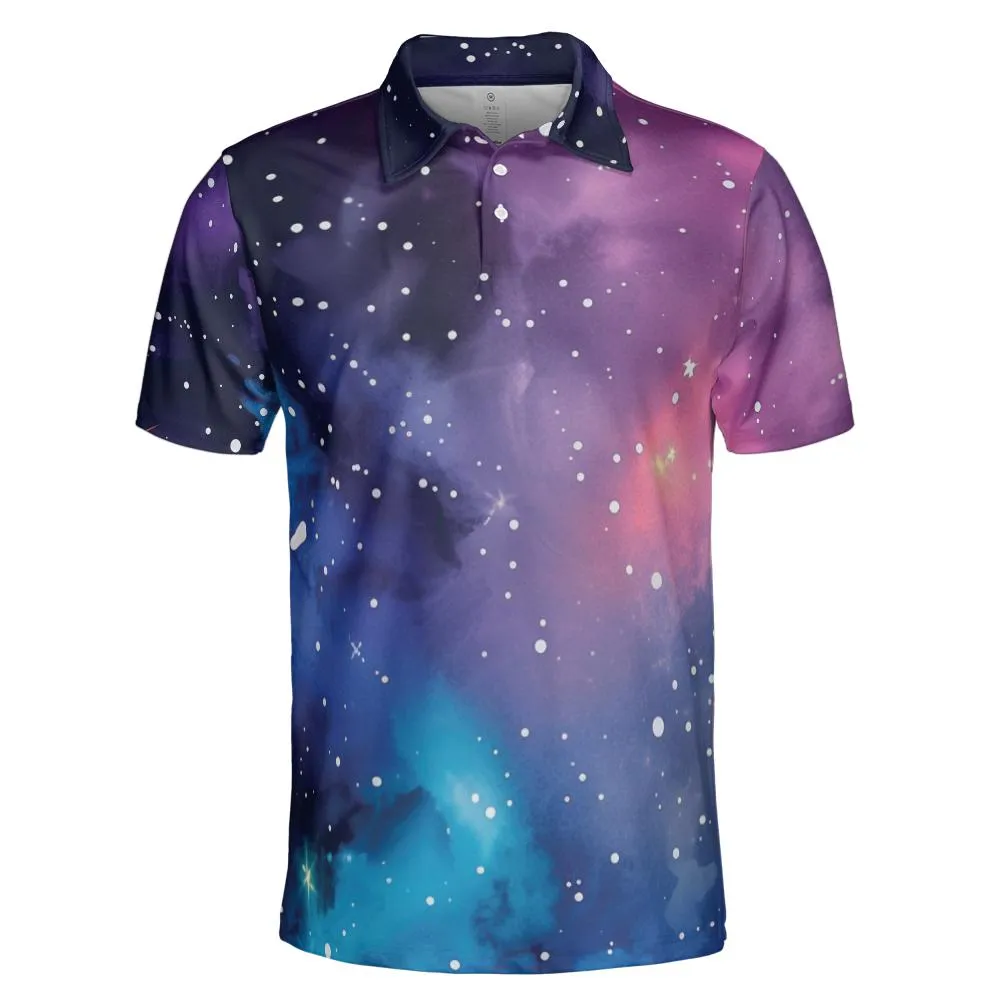 Mens Galaxy Golf Shirt Moisture Wicking Short Sleeve Polo Shirts for Men