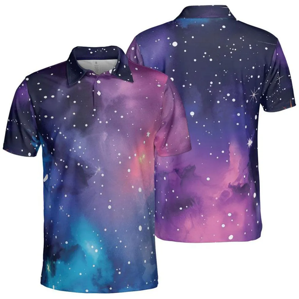 Mens Galaxy Golf Shirt Moisture Wicking Short Sleeve Polo Shirts for Men