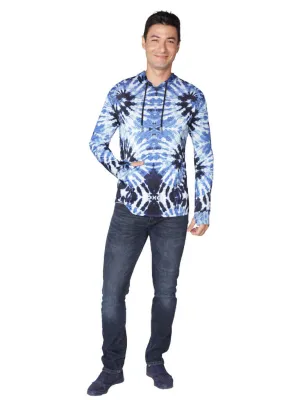 Men's Long Sleeve Hoodie printed in tie-dye blues