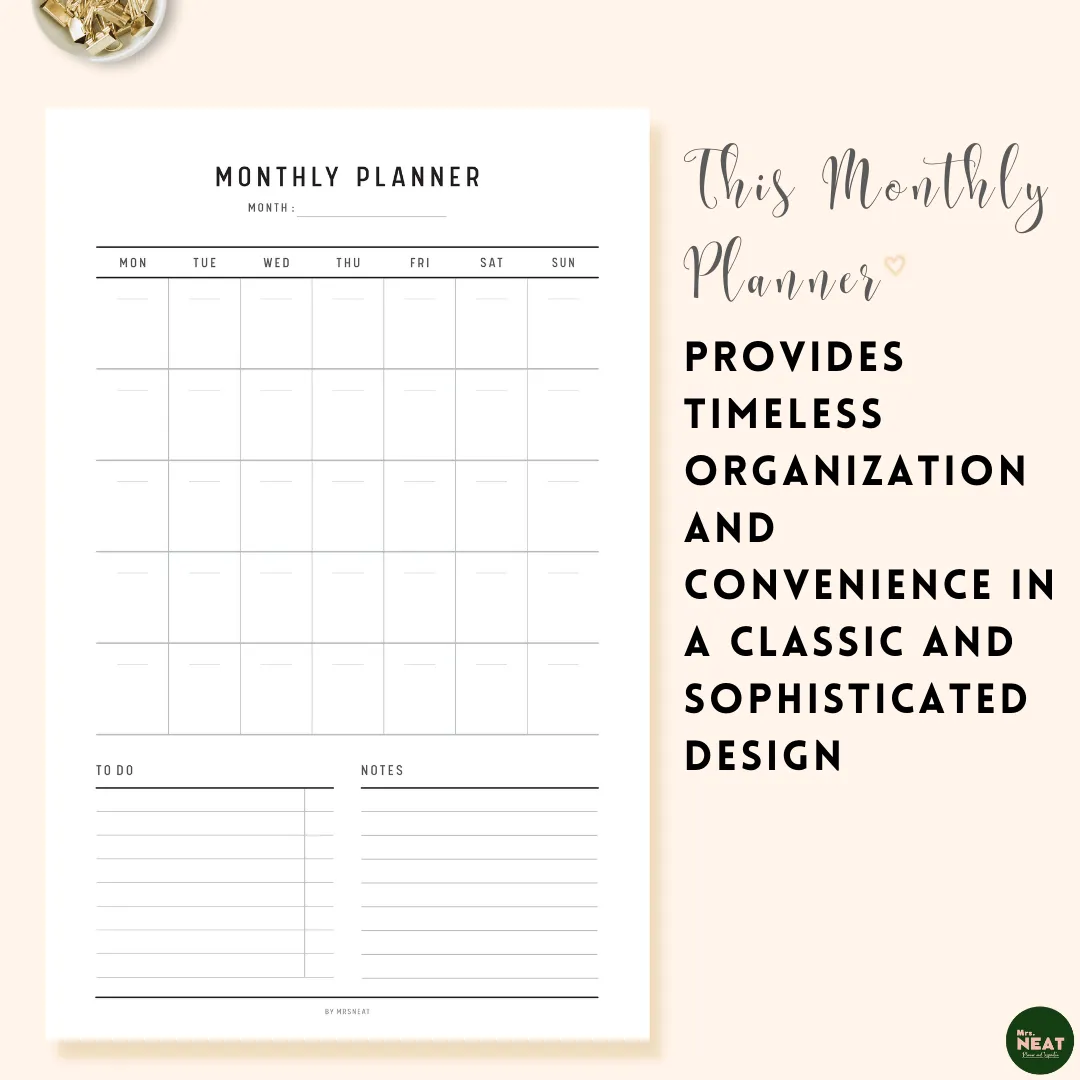 Minimalist Monthly Planner Printable - M128