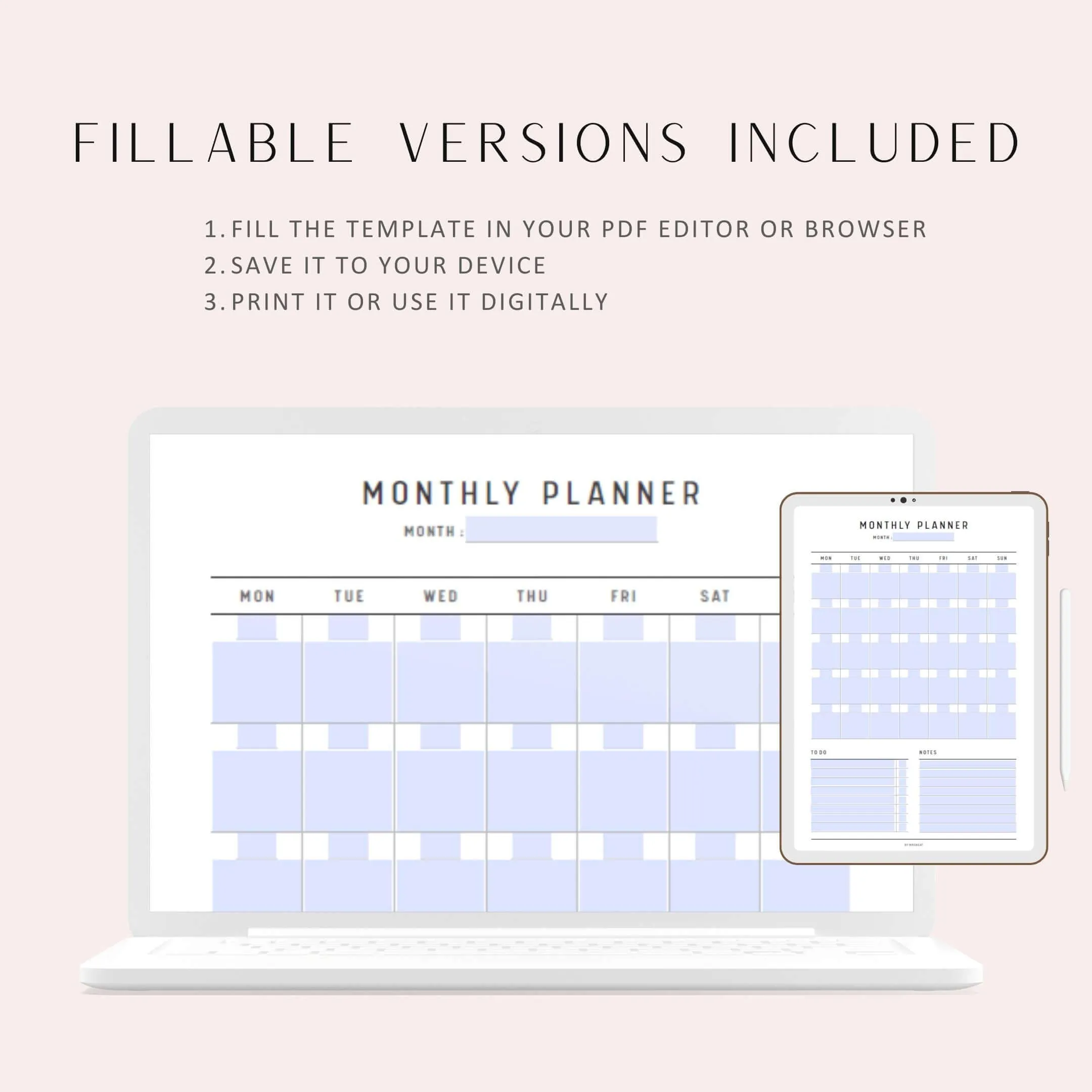 Minimalist Monthly Planner Printable - M128