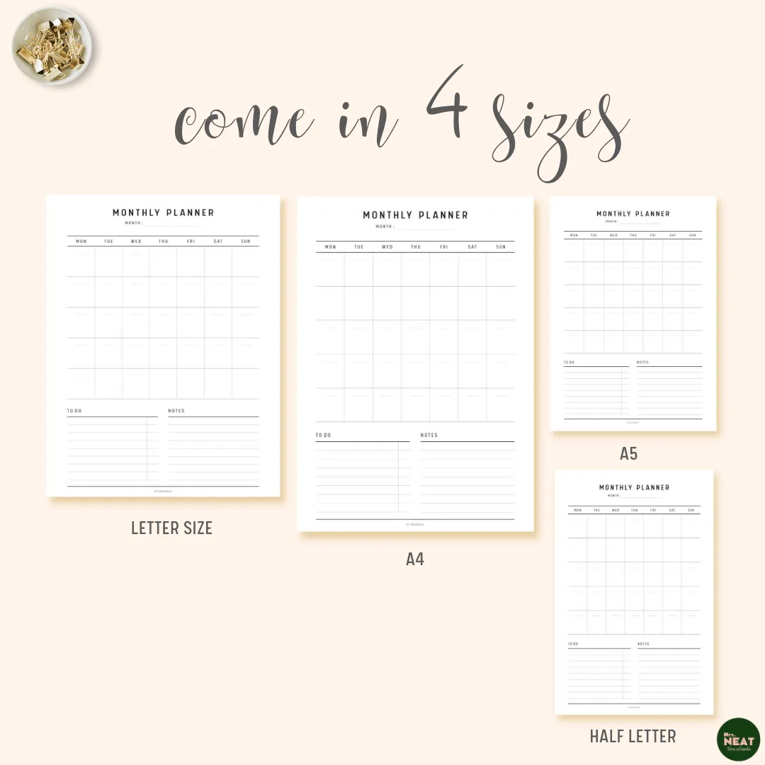 Minimalist Monthly Planner Printable - M128