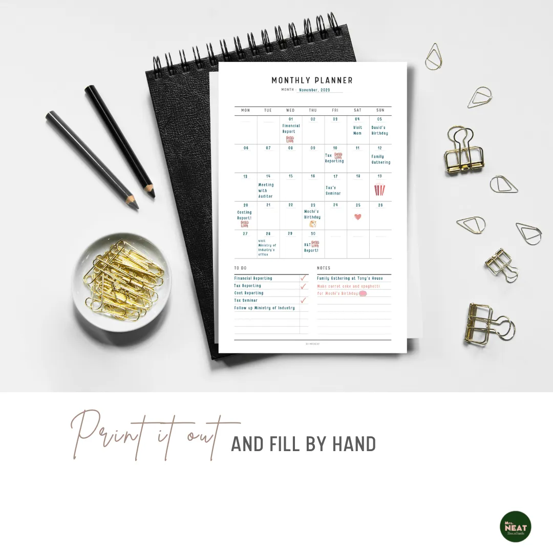 Minimalist Monthly Planner Printable - M128