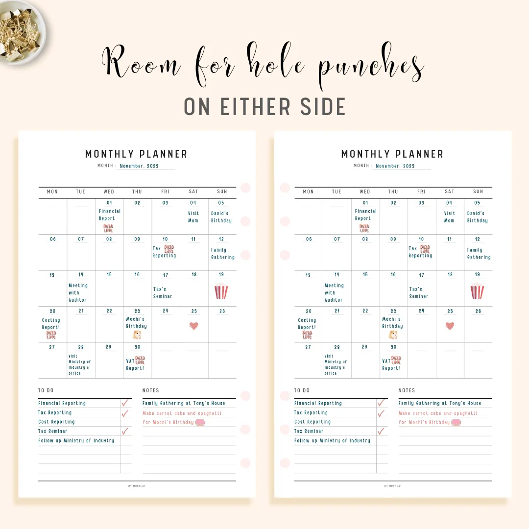 Minimalist Monthly Planner Printable - M128