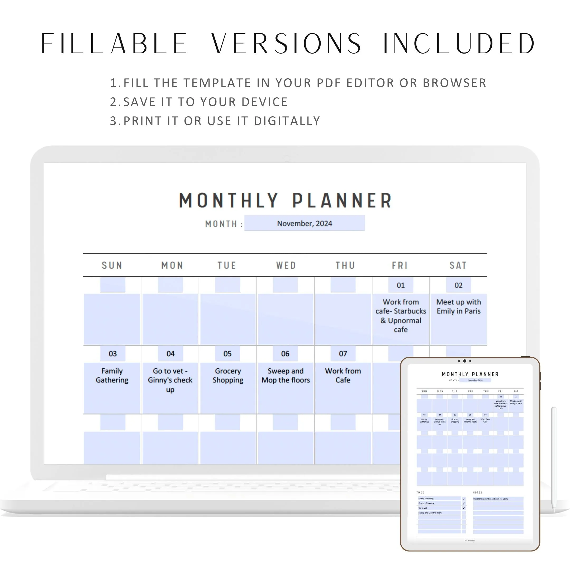 Minimalist Monthly Planner Printable - M128