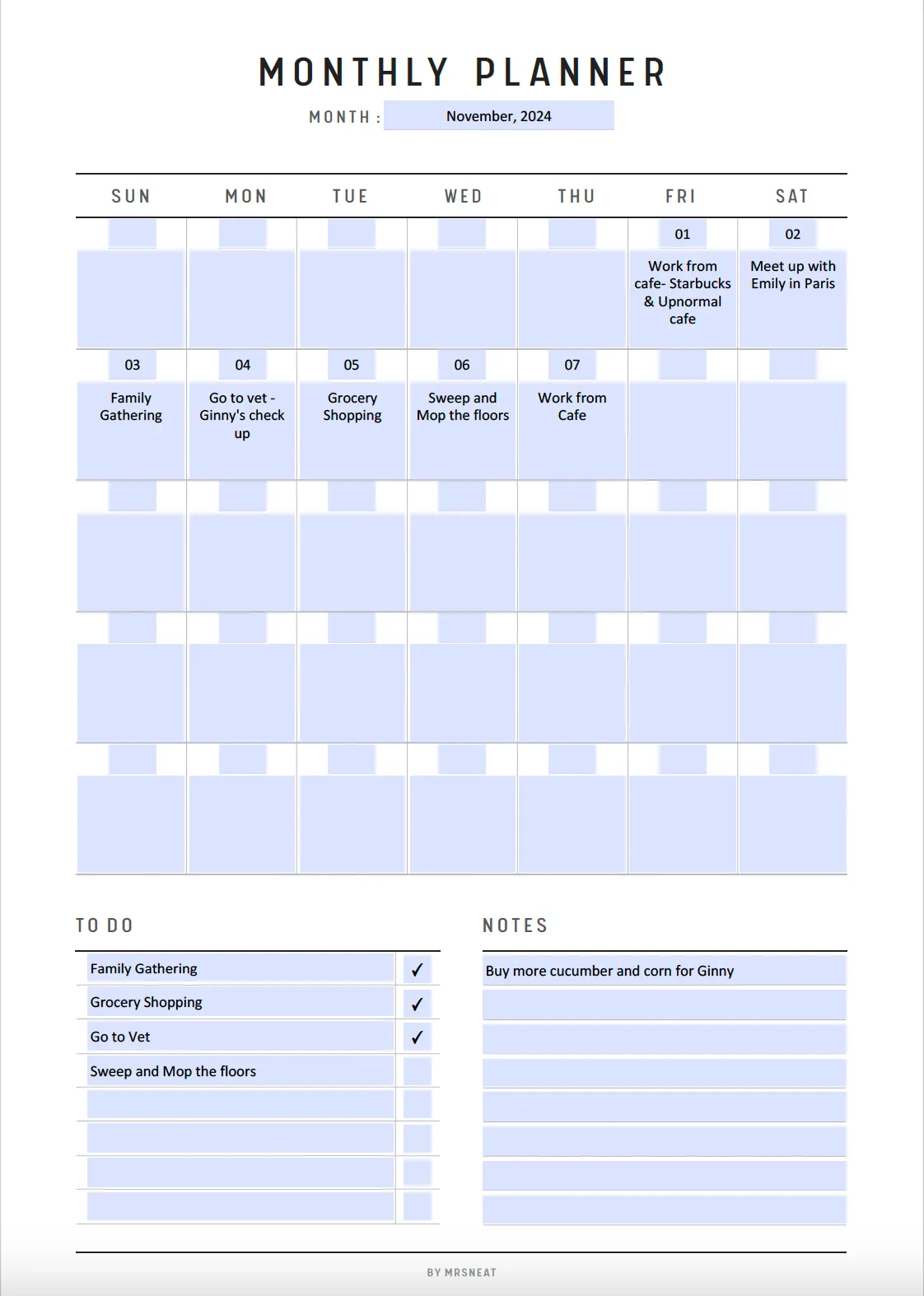 Minimalist Monthly Planner Printable - M128