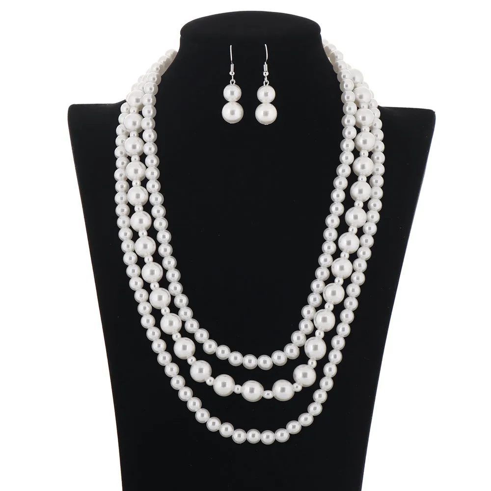 Multi-tiered Tassel Necklace with Imitation Pearls and European Wedding Necklace