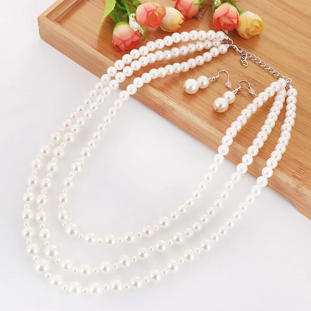 Multi-tiered Tassel Necklace with Imitation Pearls and European Wedding Necklace