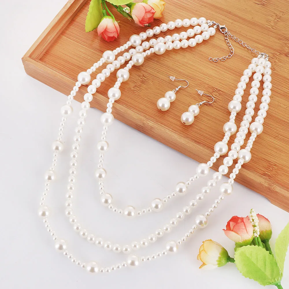 Multi-tiered Tassel Necklace with Imitation Pearls and European Wedding Necklace