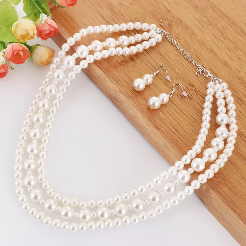 Multi-tiered Tassel Necklace with Imitation Pearls and European Wedding Necklace