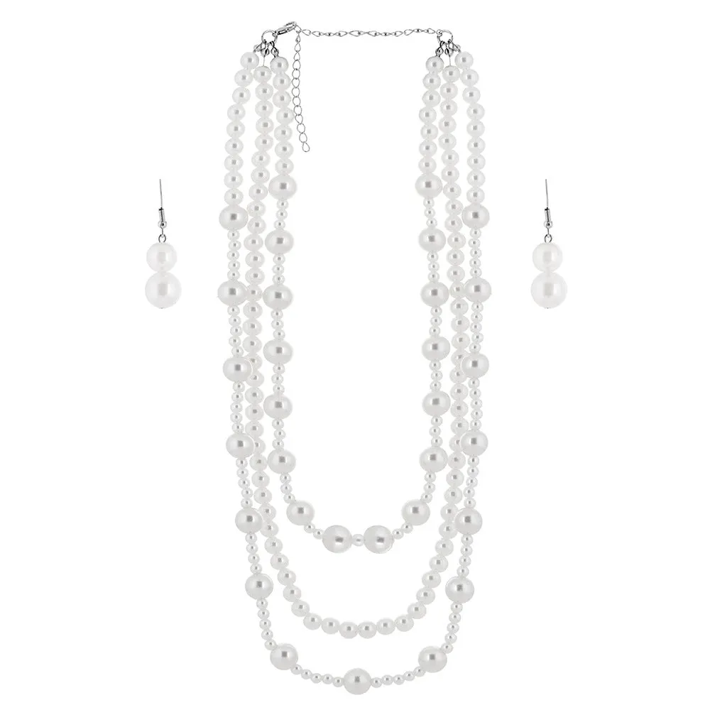 Multi-tiered Tassel Necklace with Imitation Pearls and European Wedding Necklace