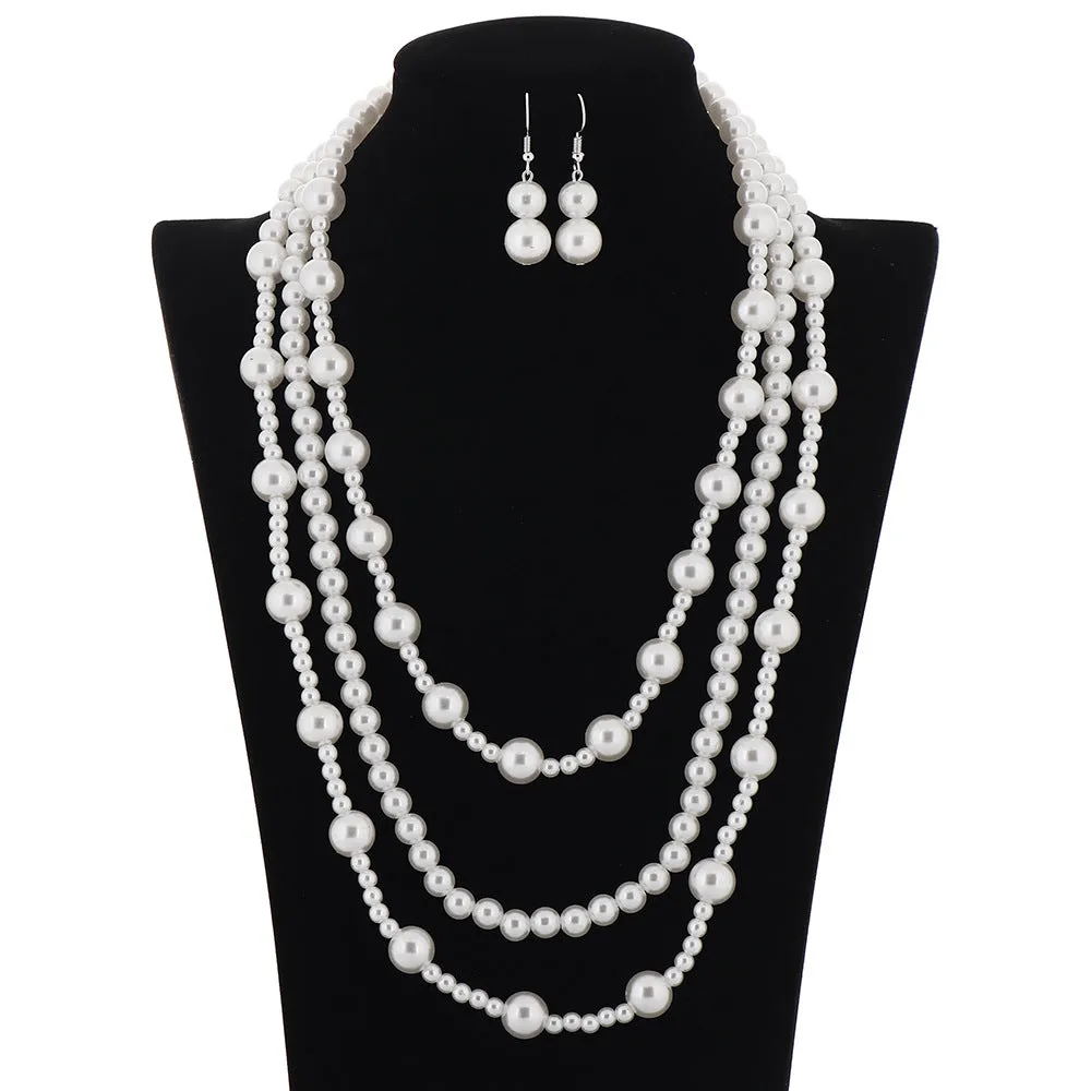 Multi-tiered Tassel Necklace with Imitation Pearls and European Wedding Necklace