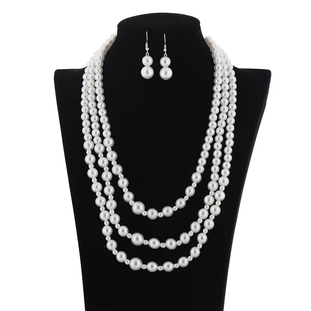 Multi-tiered Tassel Necklace with Imitation Pearls and European Wedding Necklace