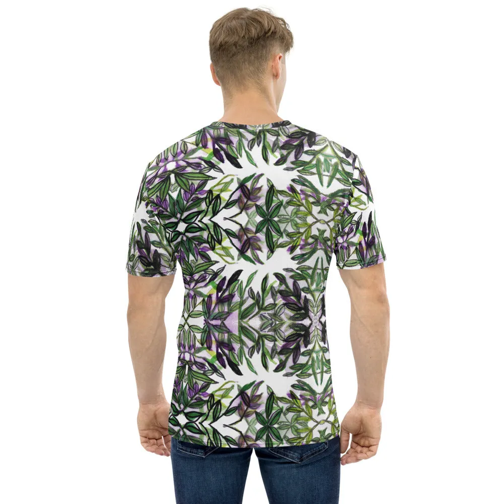 Purple Tropical Leaf Men's T-shirt, Hawaiian Style Luxury Tee For Men-Made in USA/EU/MX