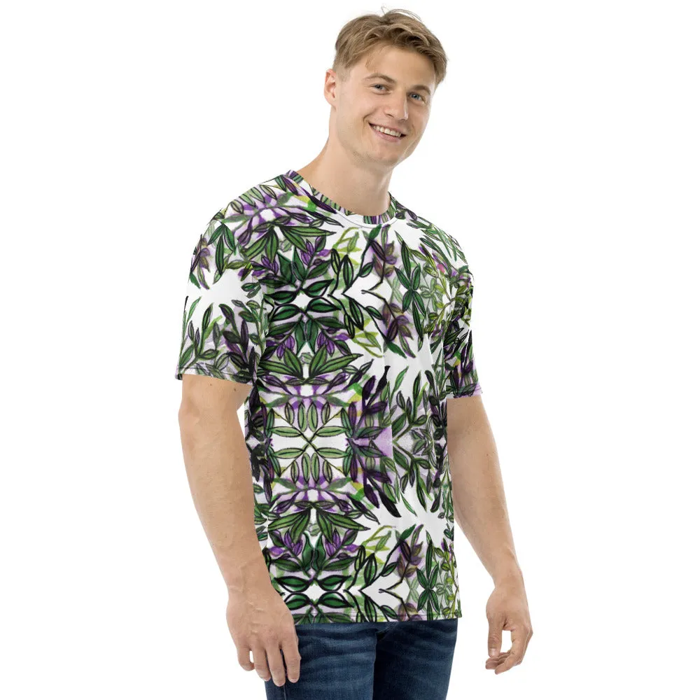 Purple Tropical Leaf Men's T-shirt, Hawaiian Style Luxury Tee For Men-Made in USA/EU/MX