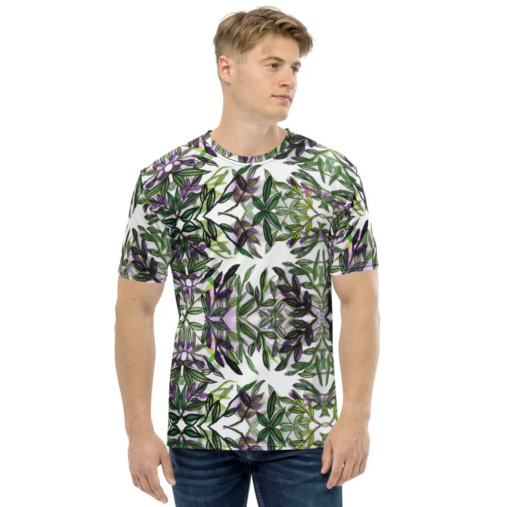 Purple Tropical Leaf Men's T-shirt, Hawaiian Style Luxury Tee For Men-Made in USA/EU/MX