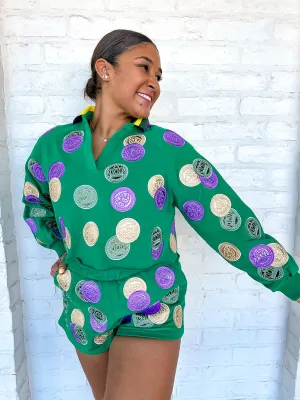 Queen Of Sparkles Green Doubloons Collar Sweatshirt