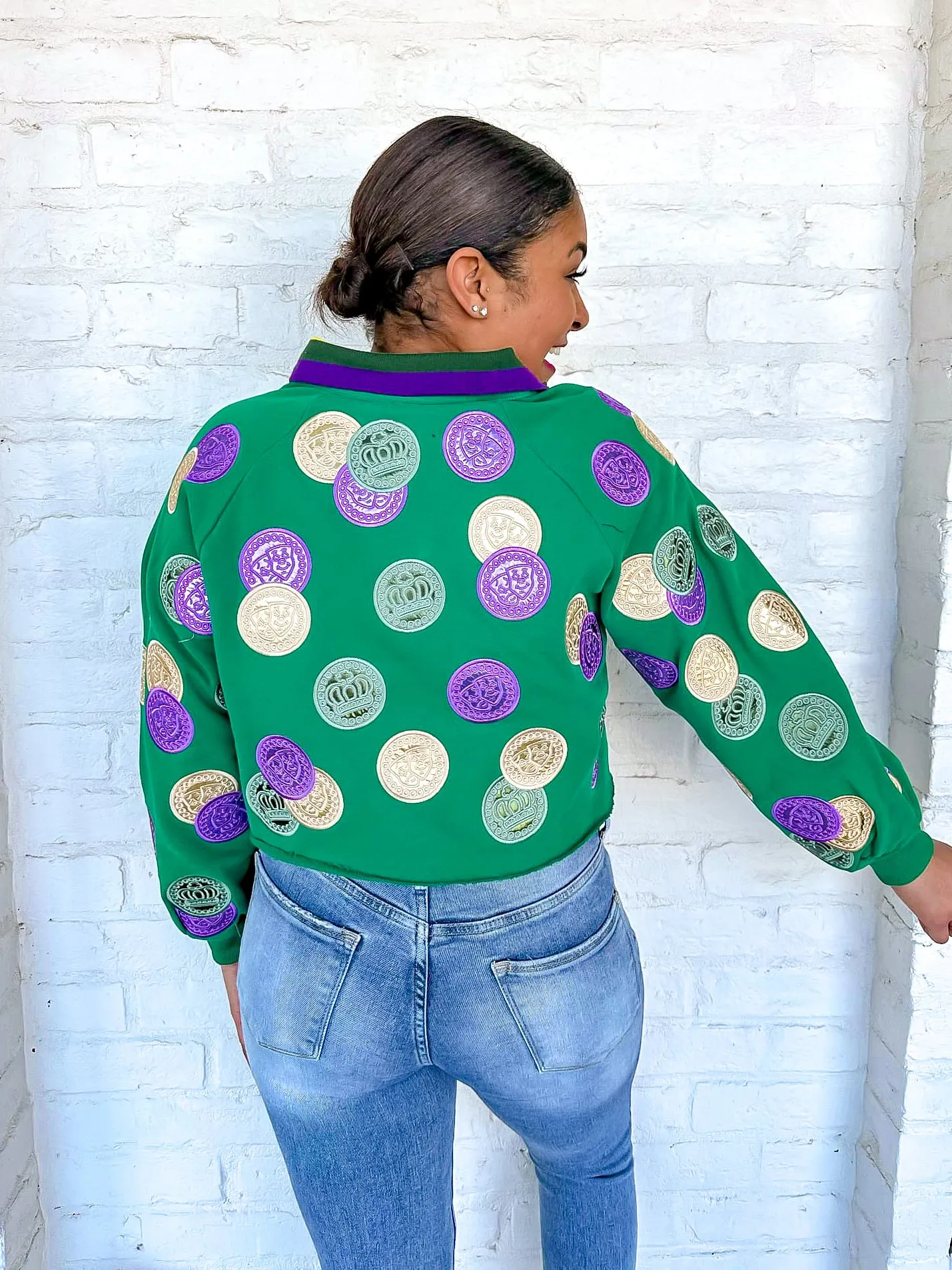 Queen Of Sparkles Green Doubloons Collar Sweatshirt