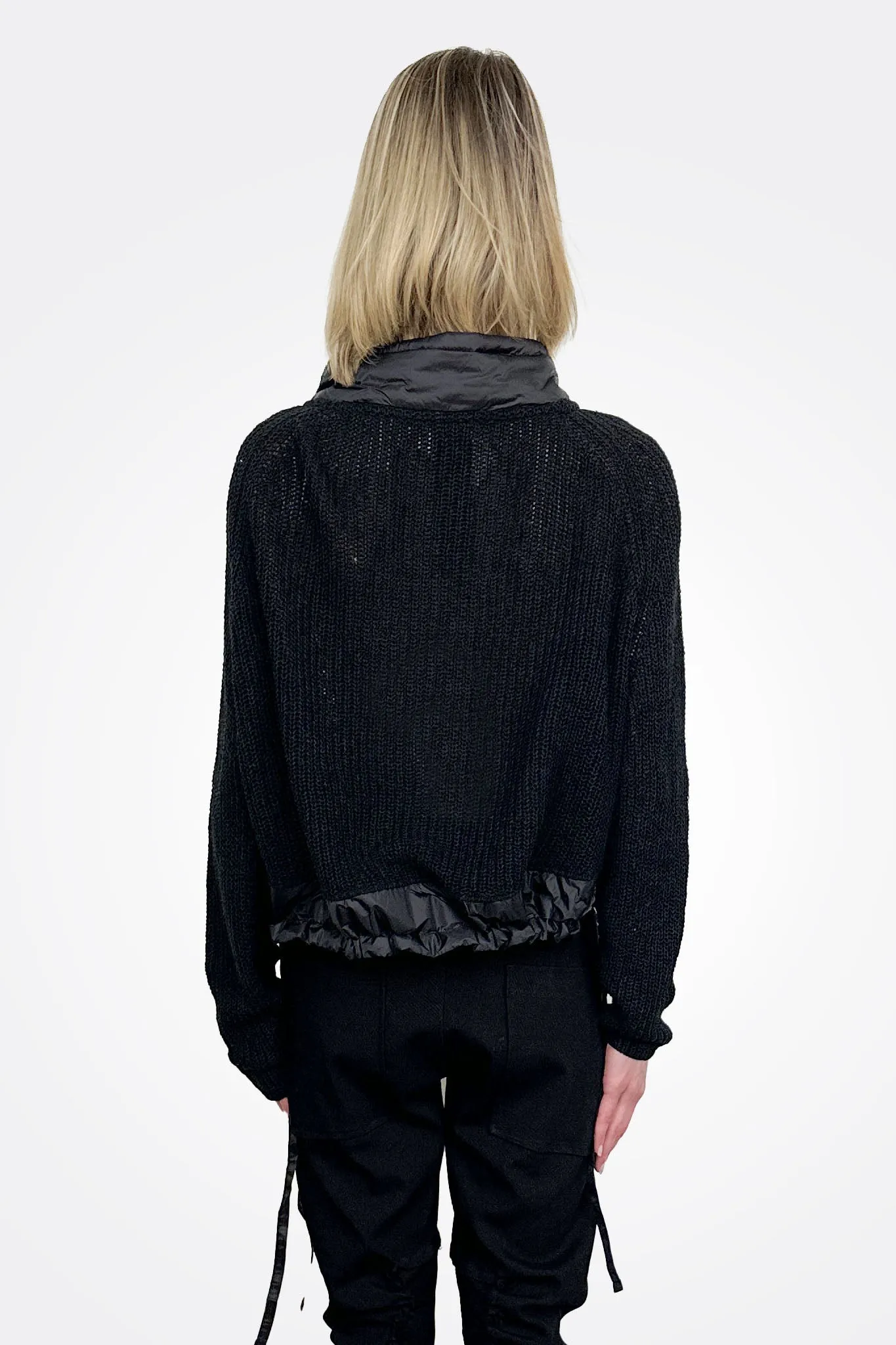 Quilt Detail Knit Sweater - Black