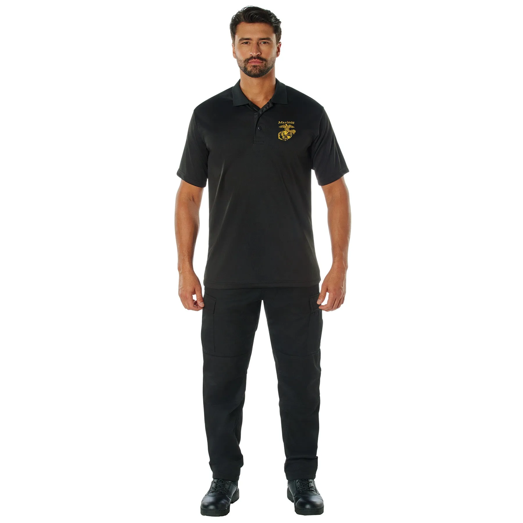 Rothco USMC Eagle, Globe & Anchor Moisture Wicking Polo Shirt  / Black