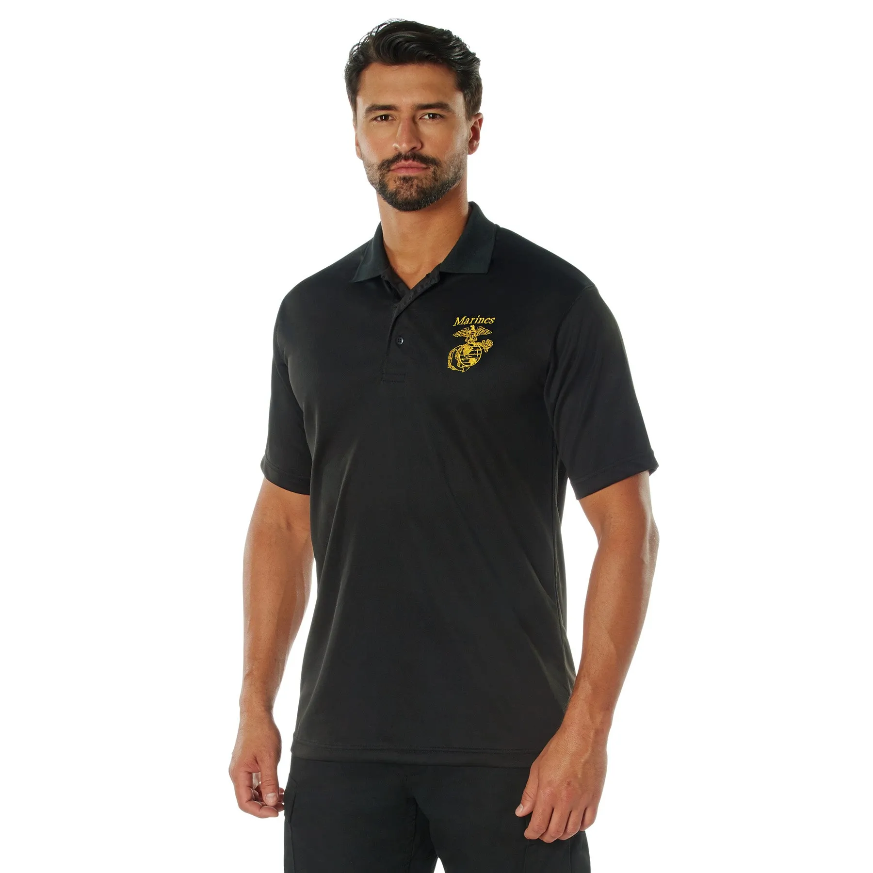 Rothco USMC Eagle, Globe & Anchor Moisture Wicking Polo Shirt  / Black