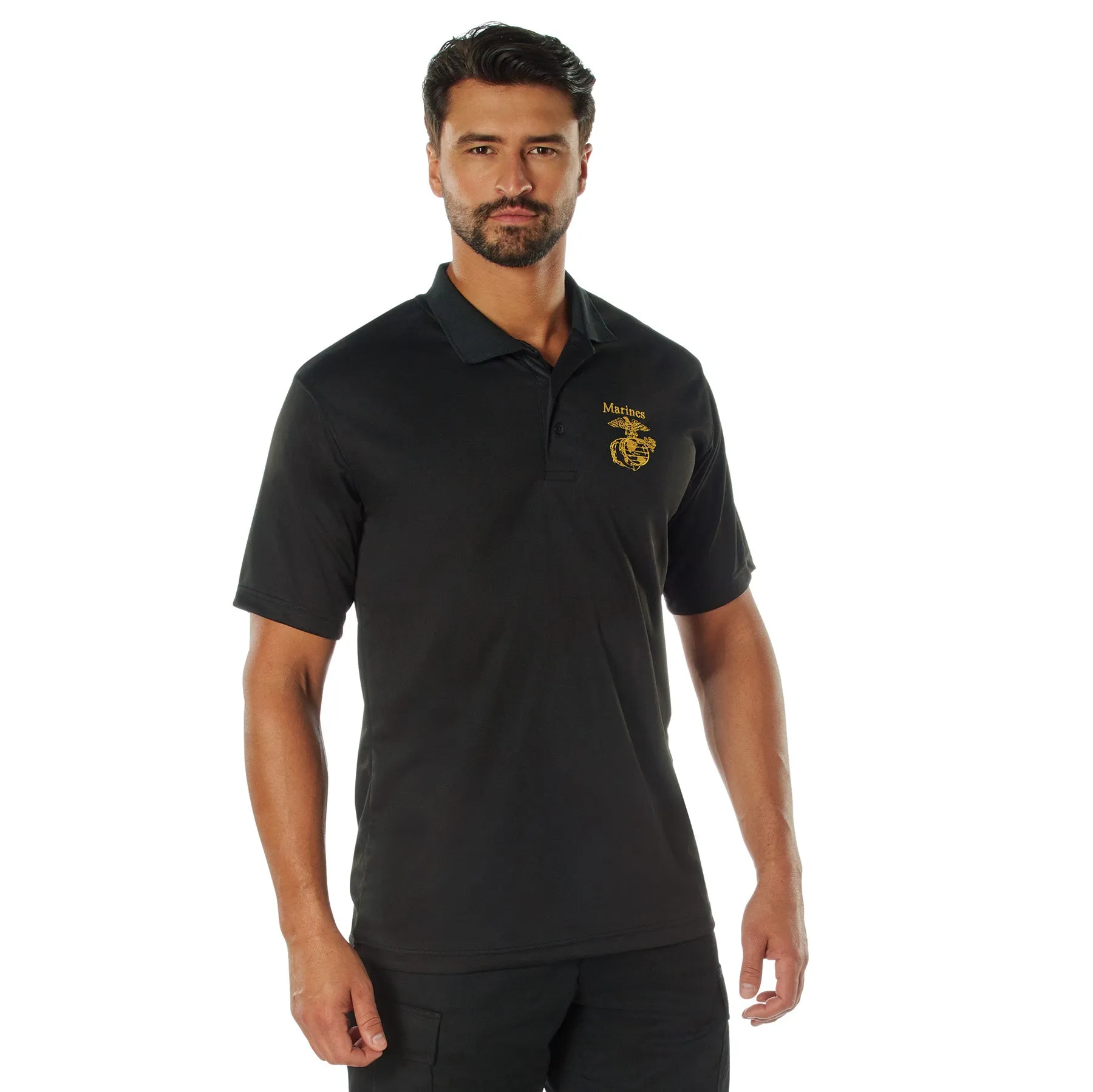 Rothco USMC Eagle, Globe & Anchor Moisture Wicking Polo Shirt  / Black