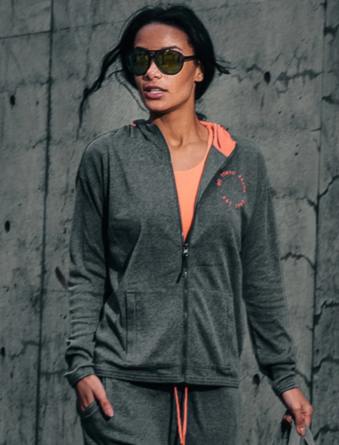 Rousey Zip Through Hoodie in Mid Grey Marl - Tokyo Laundry Active