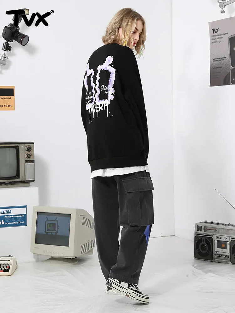 Simple wind gradient TV letter-painting printed cotton crew-neck hoodie