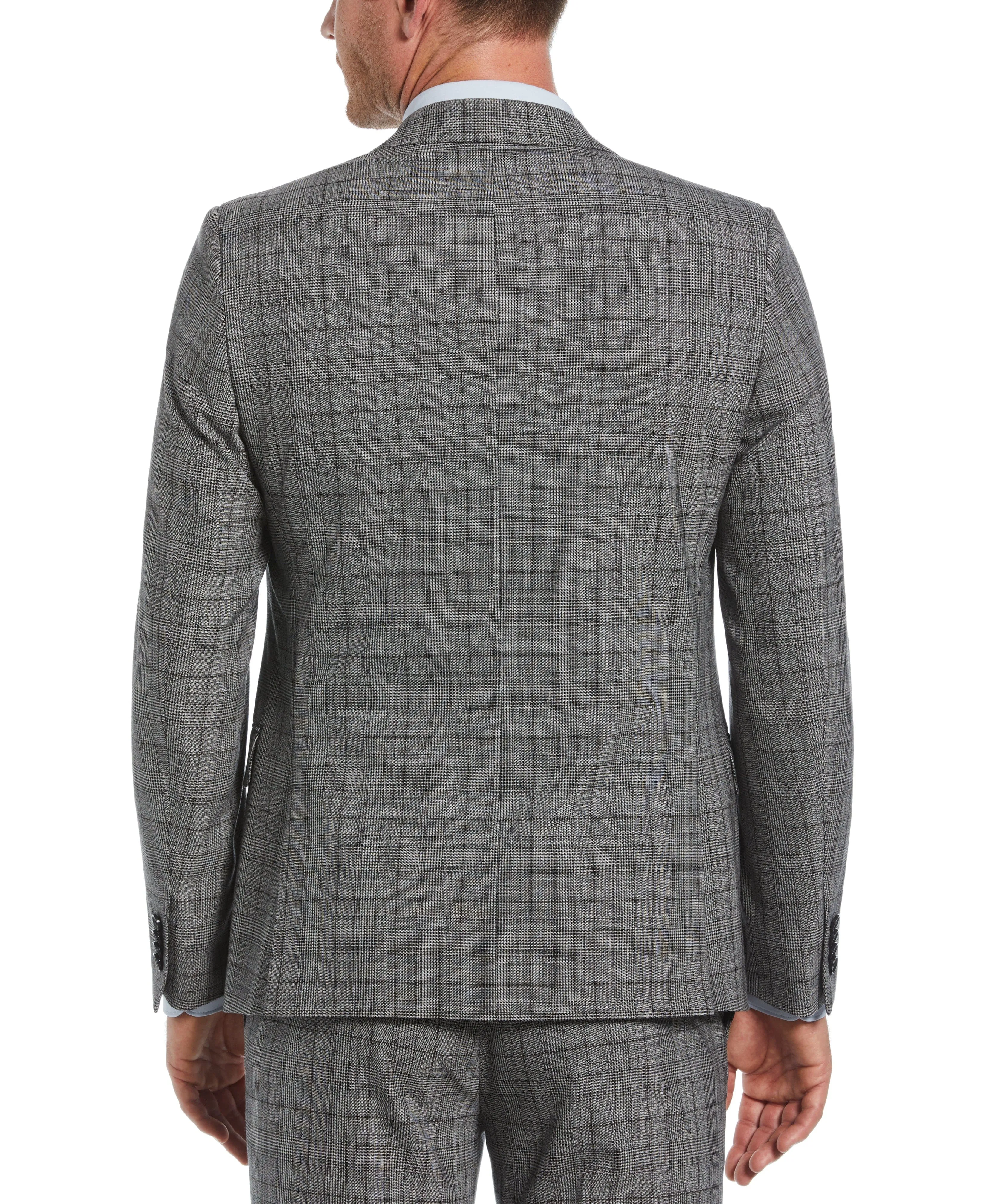 Skinny Fit Double Breasted Notch Collar Plaid Suit Jacket