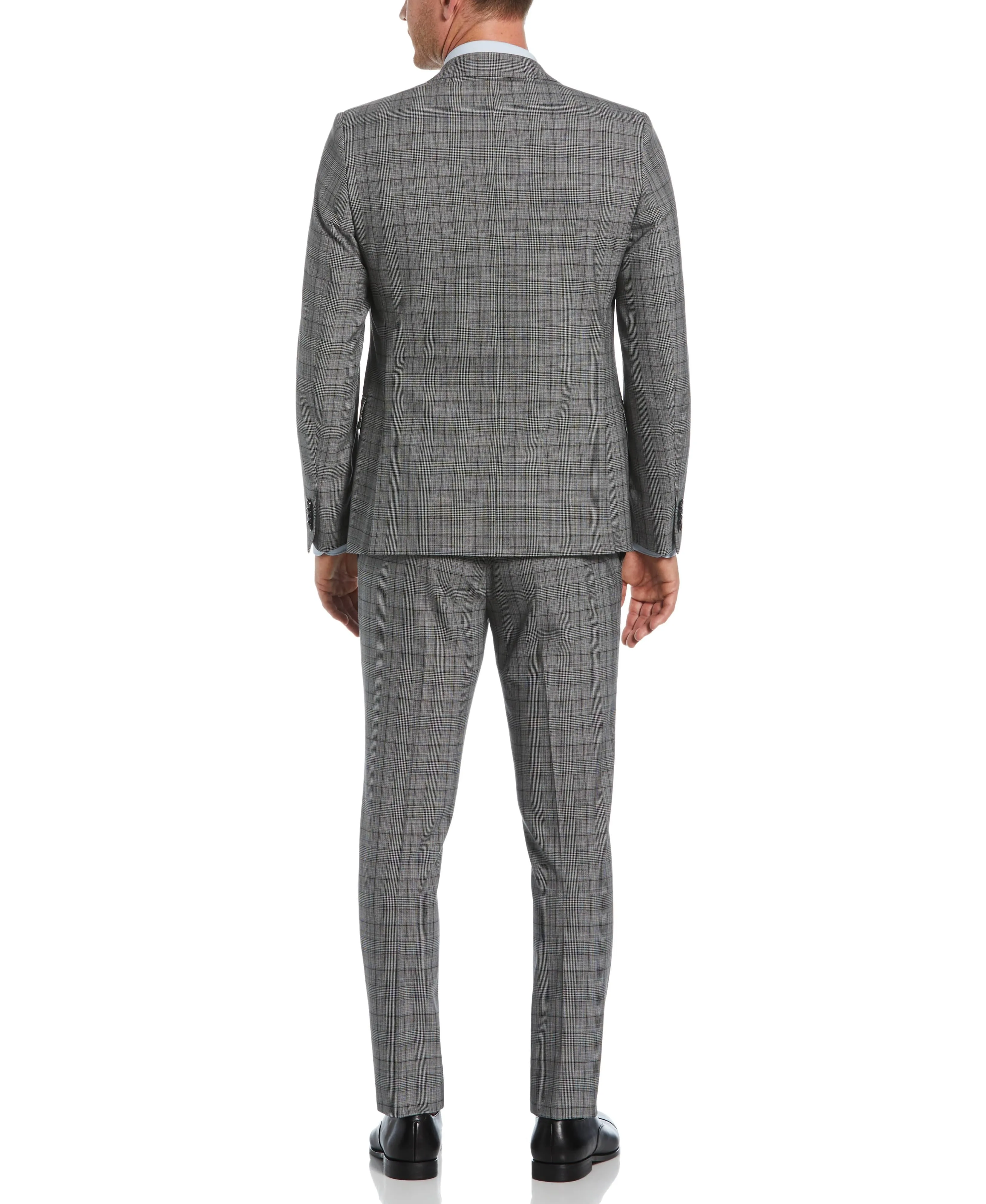 Skinny Fit Double Breasted Notch Collar Plaid Suit Jacket