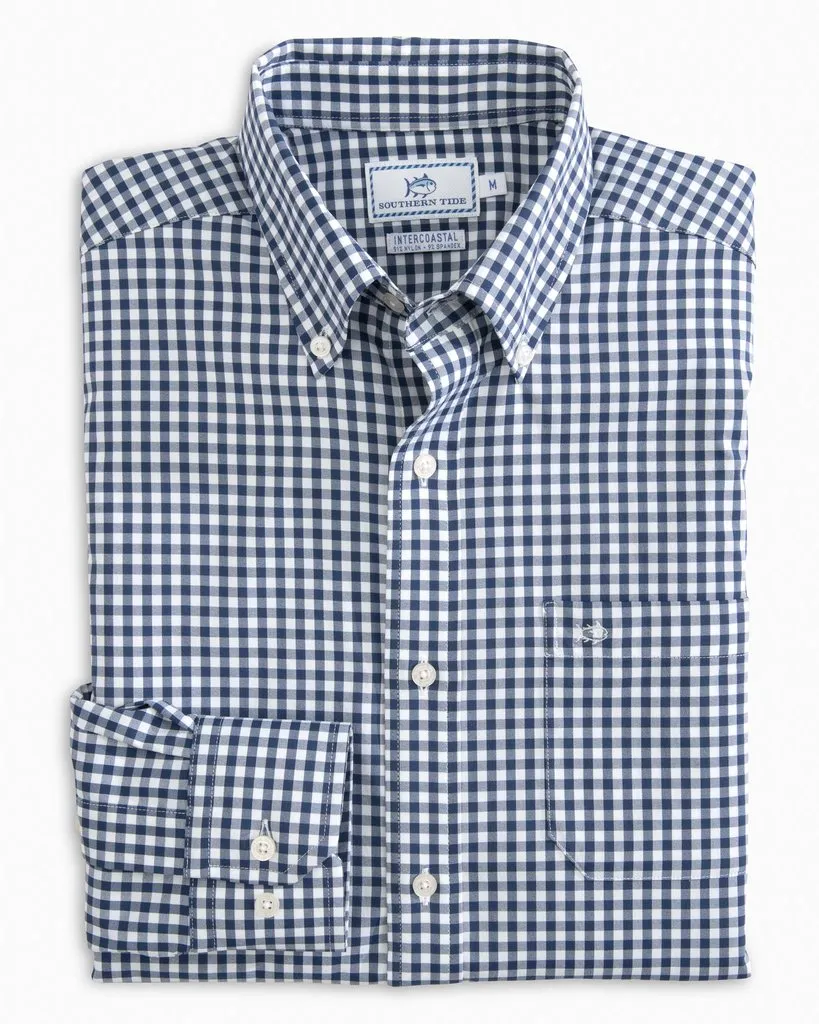 Southern Tide Men's LS Gingham Intercoastal Sport Shirt/Yacht Blue