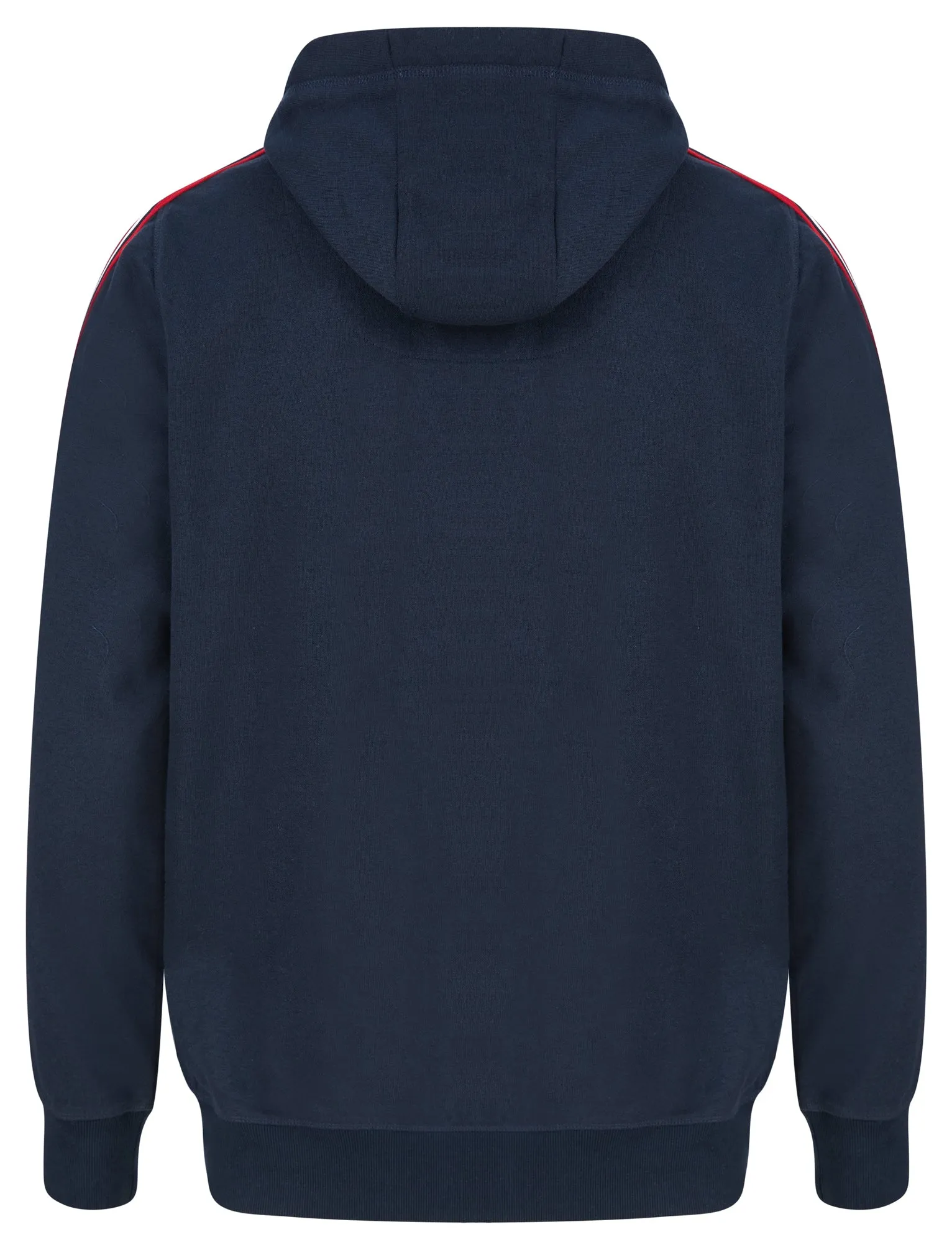 Taper Brushback Fleece Zip Through Hoodie with Tape Sleeve Detail in Sky Captain Navy - Tokyo Laundry