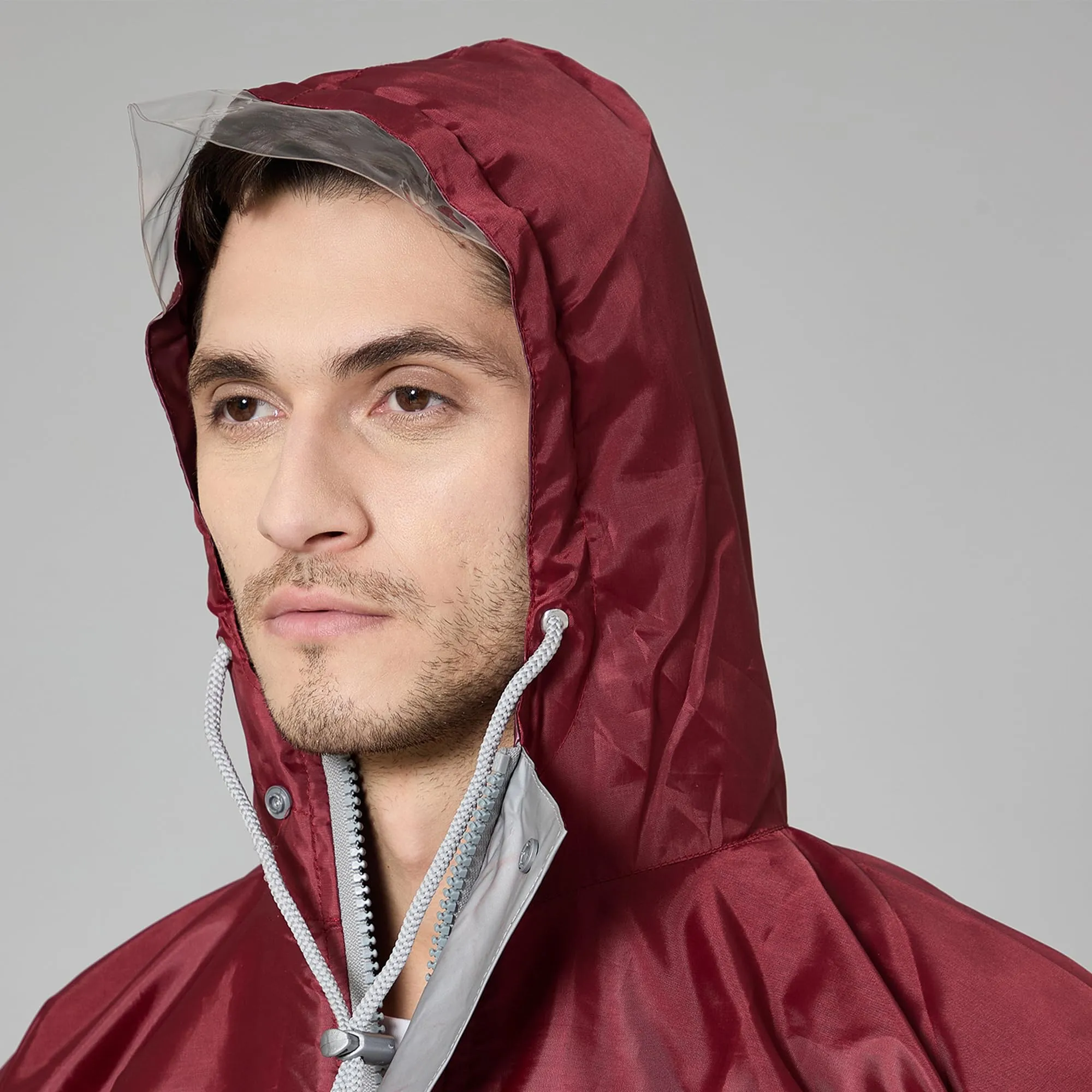 THE CLOWNFISH Rain Coat for Men Waterproof Raincoat with Pants Polyester Reversible Double Layer Rain Coat For Men Bike Rain Suit Rain Jacket Suit Inner Mobile Pocket with Storage Bag (Maroon L)