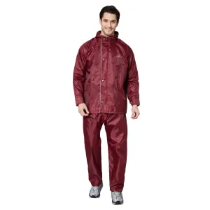 THE CLOWNFISH Rain Coat for Men Waterproof Raincoat with Pants Polyester Reversible Double Layer Rain Coat For Men Bike Rain Suit Rain Jacket Suit Inner Mobile Pocket with Storage Bag (Maroon L)