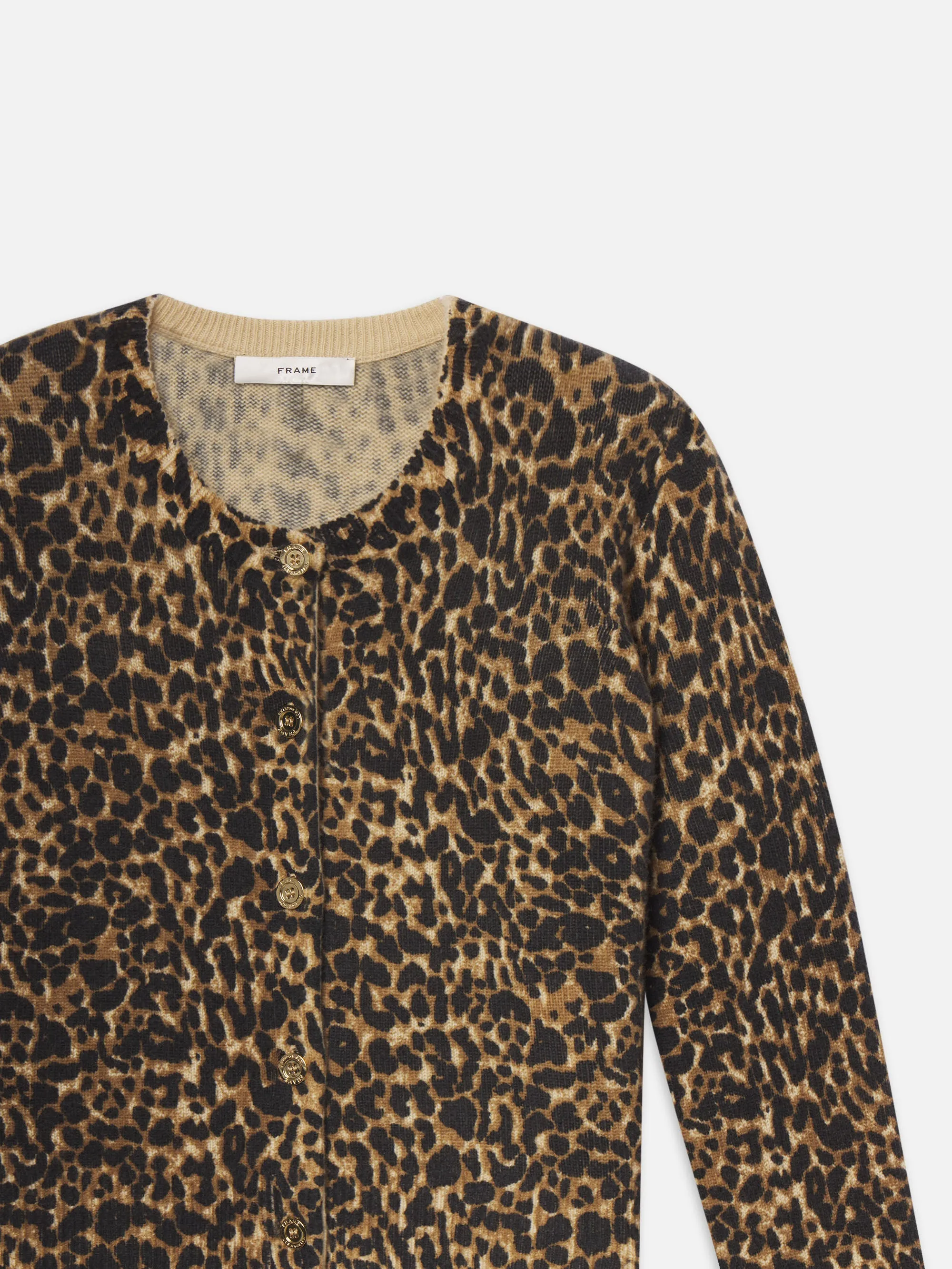 The Leopard Cashmere Cardi -- Sand Multi