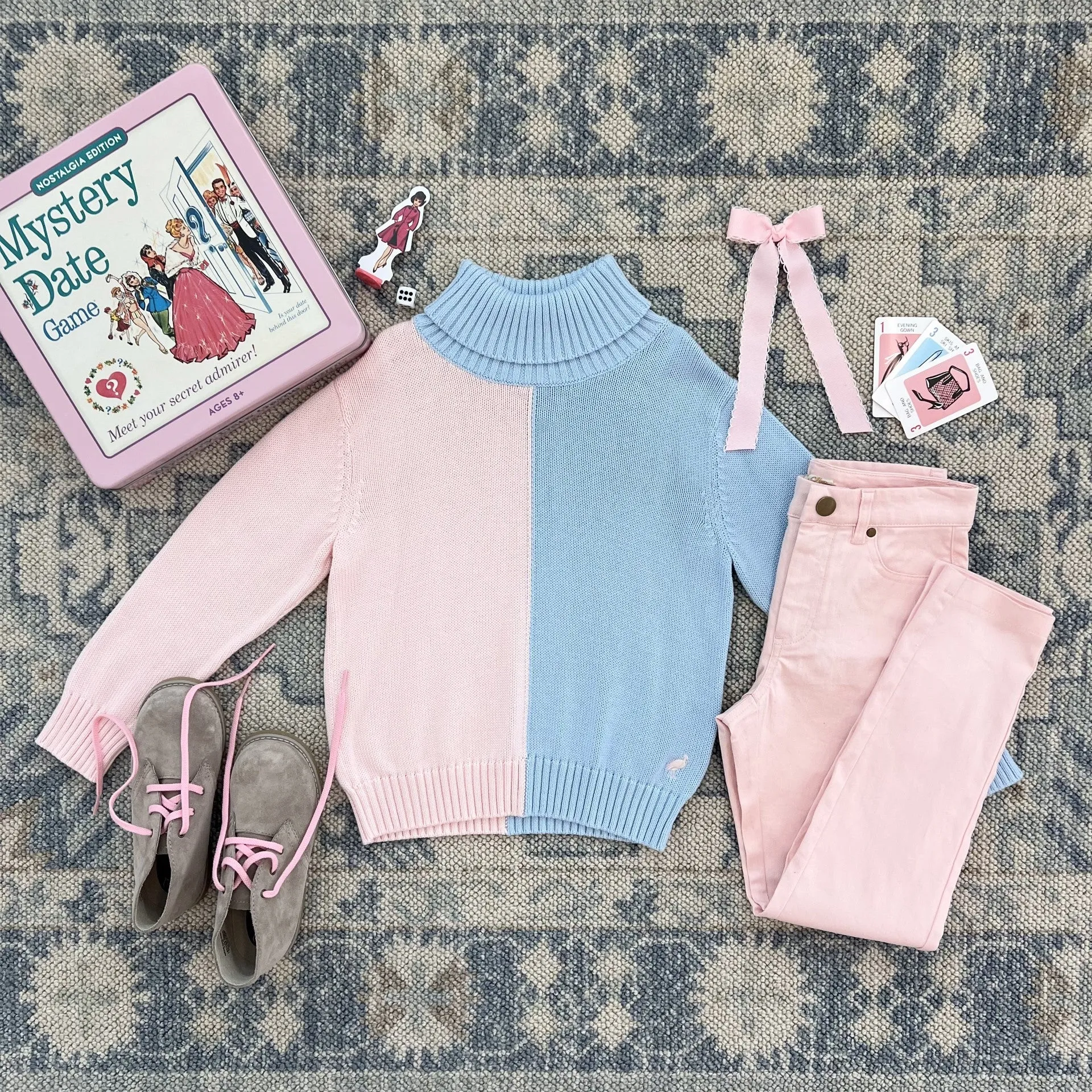 Townsend Turtleneck - Beale Street Blue & Palm Beach Pink Colorblock with Palm Beach Pink Stork