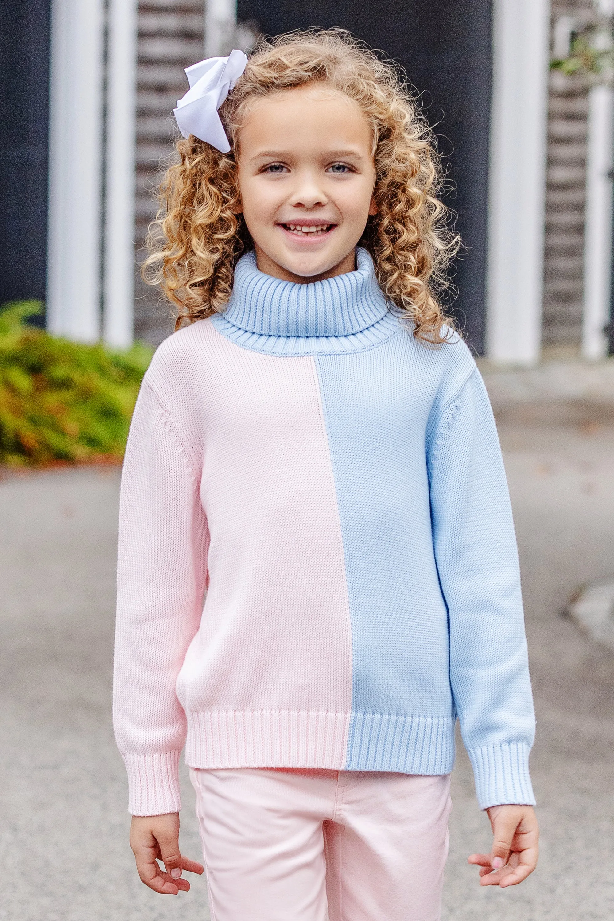 Townsend Turtleneck - Beale Street Blue & Palm Beach Pink Colorblock with Palm Beach Pink Stork