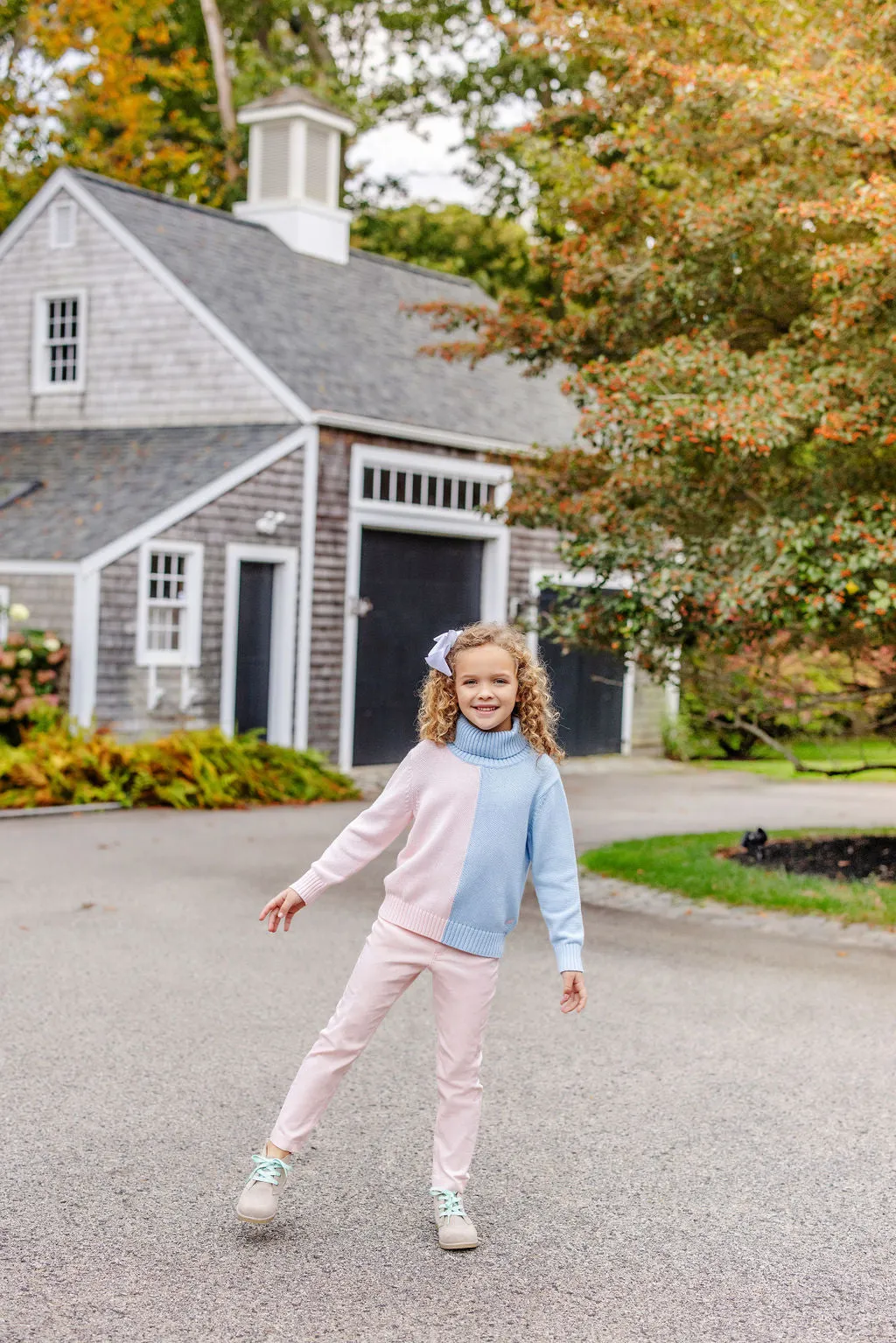 Townsend Turtleneck - Beale Street Blue & Palm Beach Pink Colorblock with Palm Beach Pink Stork