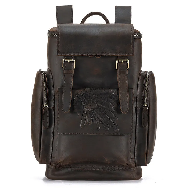 Vintage Men's Leather Backpack - Large Capacity Travel Bag (56-75L)