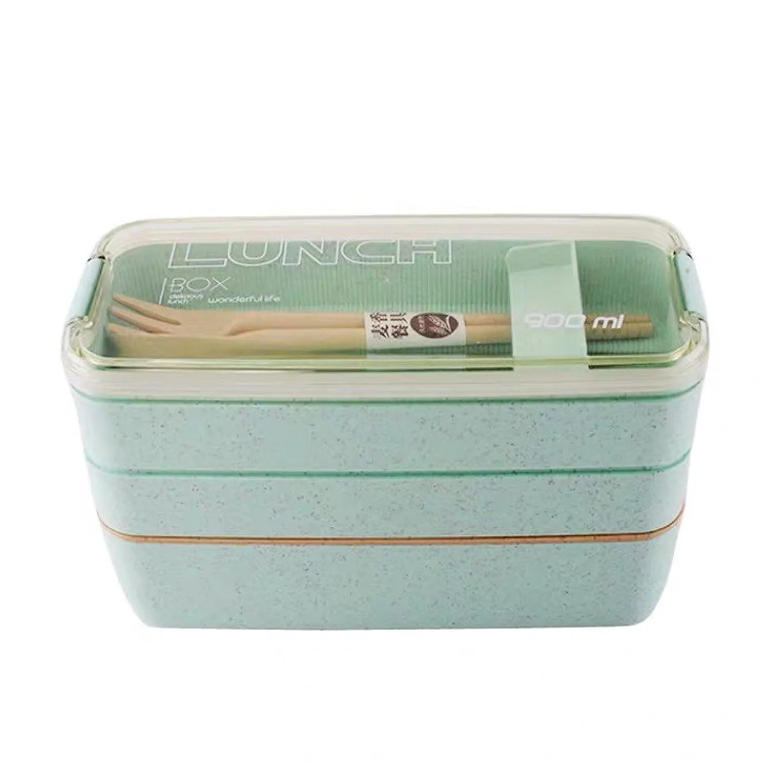 Wheat Straw Lunch Box 3 Layers 900 ml Green