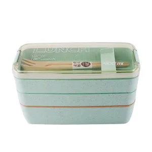 Wheat Straw Lunch Box 3 Layers 900 ml Green