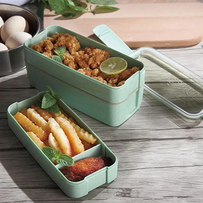 Wheat Straw Lunch Box 3 Layers 900 ml Green