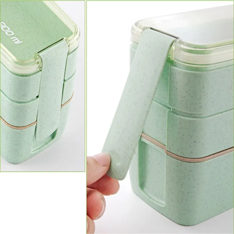 Wheat Straw Lunch Box 3 Layers 900 ml Green